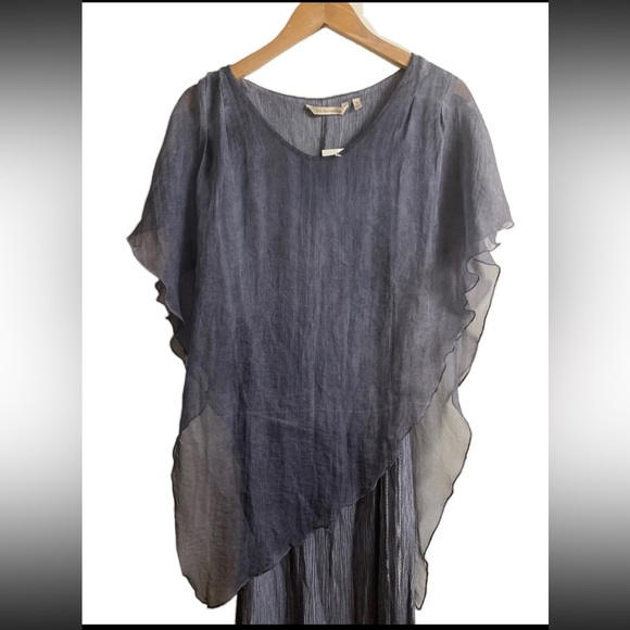 SOFT SURROUNDINGS - Flowy Overlay Cape Dress Grey Tassel Tied Size M NWT￼ - Picture 4 of 9
